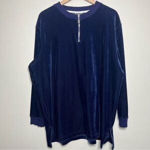 Russ Woman VTG‎ Corduroy Velvet Shirt 3X Blue Quarter Zip Casual USA Made